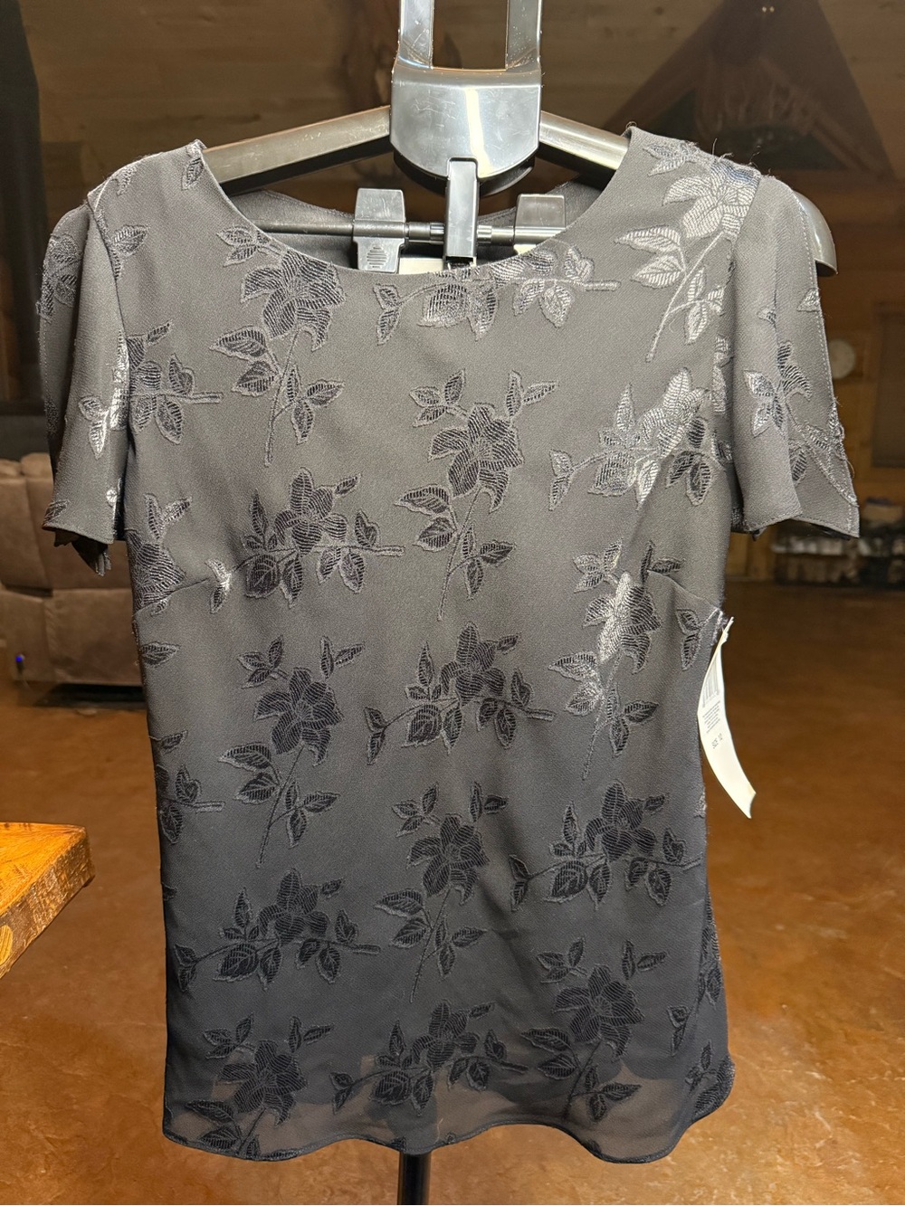 Ultra Dress New York Black Burnout Floral Top Sz 12 NWOT Sheer Flutter Sleeve